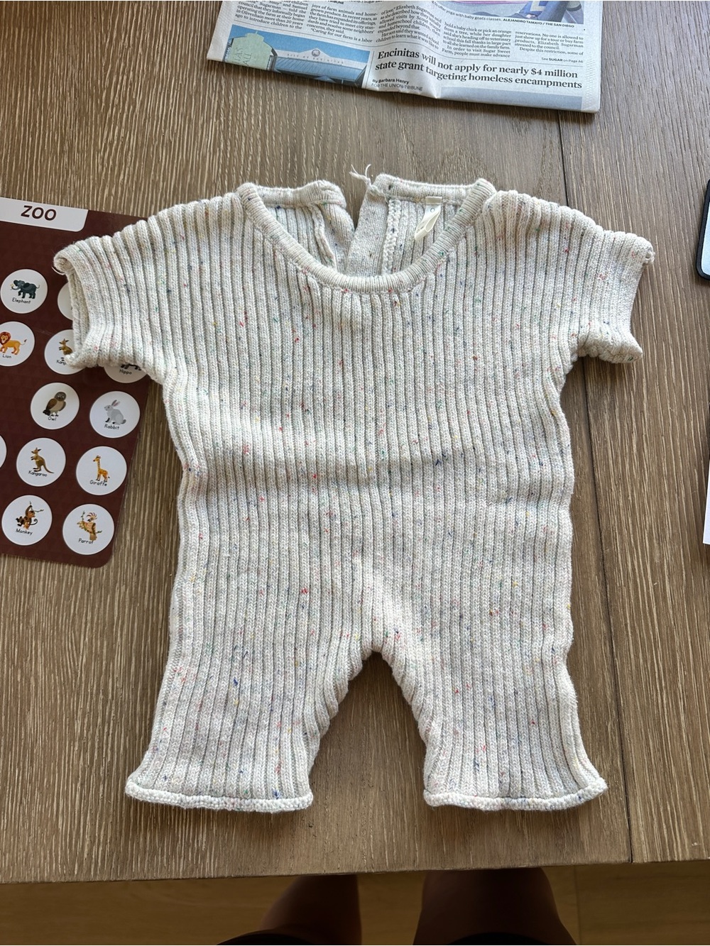 Organic Ribbed Baby One-Piece in Cream with Speckle